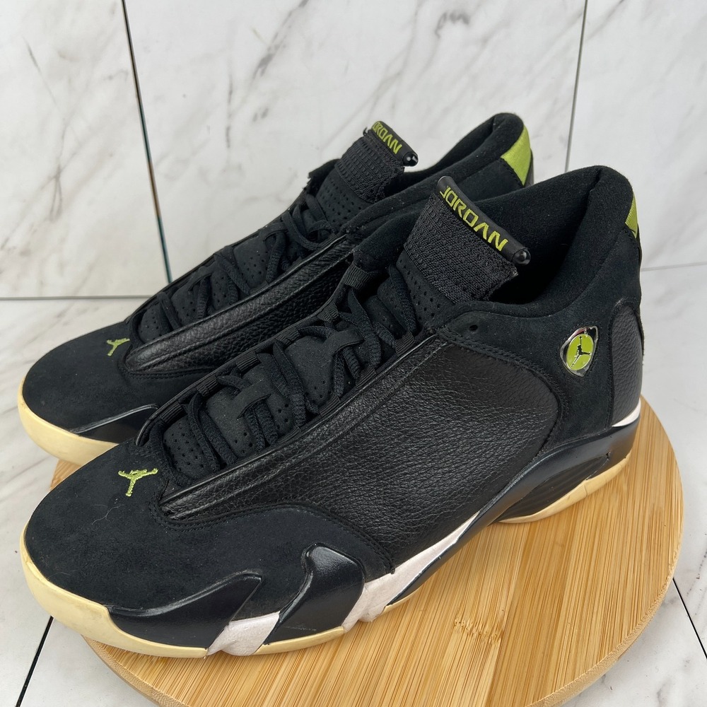 Nike Air Jordan 14 Indiglo Mens Size 12 Black Green Sneakers Shoes 487471-005 - Picture 3 of 12